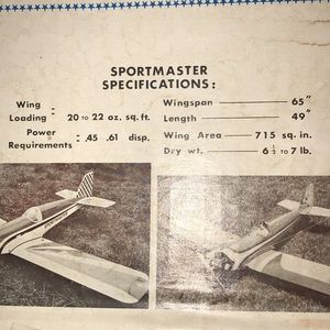 RC plane Sportmaster by lou Andrews.Gas powered